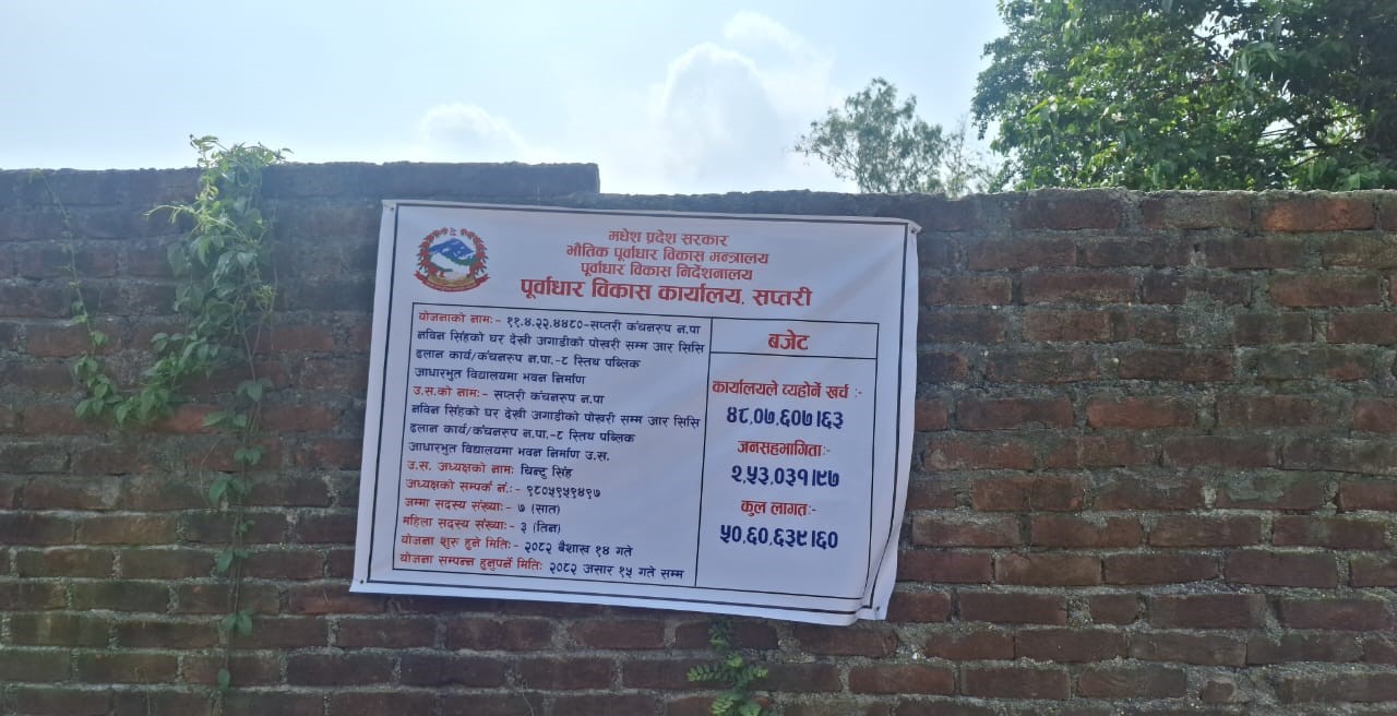  सरकारी योजनाको नाम प्रमुख व्यानर विद्यालयको एयटा कुनामा राखिएको देखिएको छ।